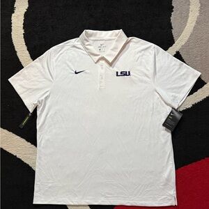 LSU Polo Nike Dri‑Fit Shirt 2XL White Embroidered BNWT $50 Retail